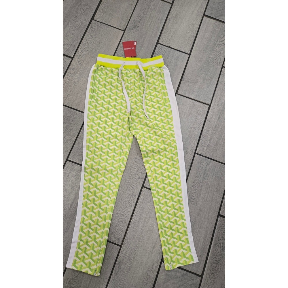 Victorious Los Angeles Mens Track Pants Frozen Yellow Geometric Cube TR525 M NWT